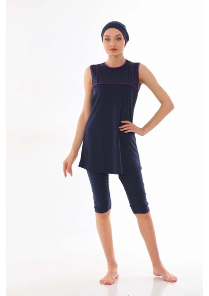 Sıfır Kollu Mor Şeritli Kadın Mayo fiyatları