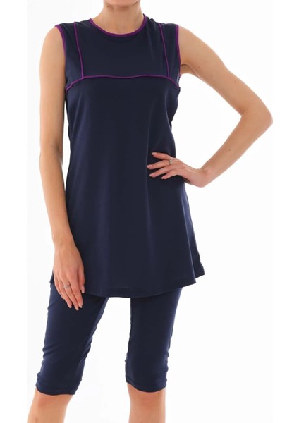 Sıfır Kollu Mor Şeritli Kadın Mayo indirimleri