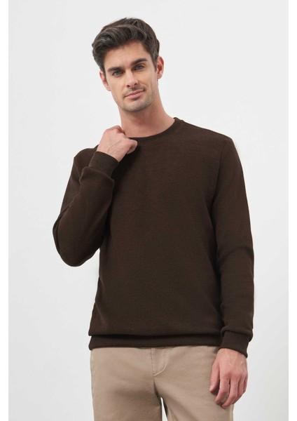 Erkek Kahve Trend Bisiklet Yaka Sweat-Shirt modelleri
