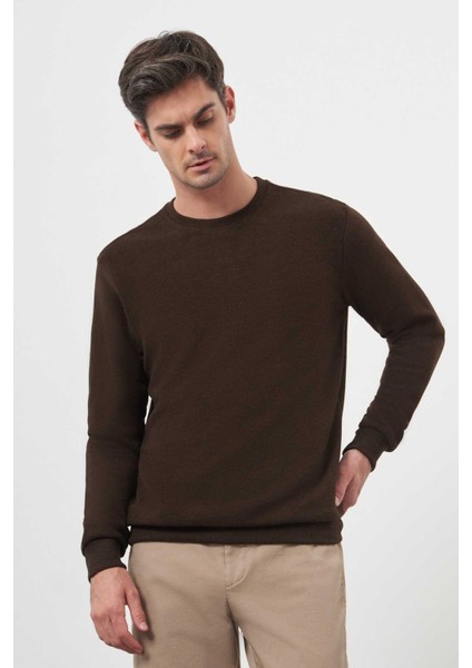 Erkek Kahve Trend Bisiklet Yaka Sweat-Shirt fırsatları