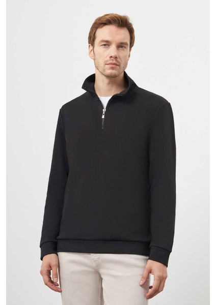 Erkek Siyah Fermuarlı Bato Yaka Sweat-Shirt fiyatları
