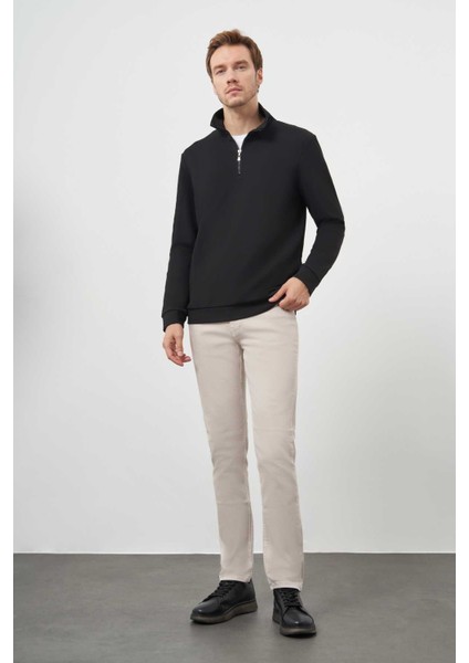 Erkek Siyah Fermuarlı Bato Yaka Sweat-Shirt fırsatları