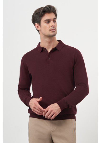 Erkek Bordo Basic Polo Yaka Dynamic Fit Rahat Kesim Triko
