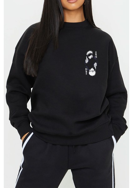 Jujutsu Kaisen Satoru Gojo Anime Baskılı Siyah Unisex Kadın Erkek Pamuklu Sweatshirt CU392