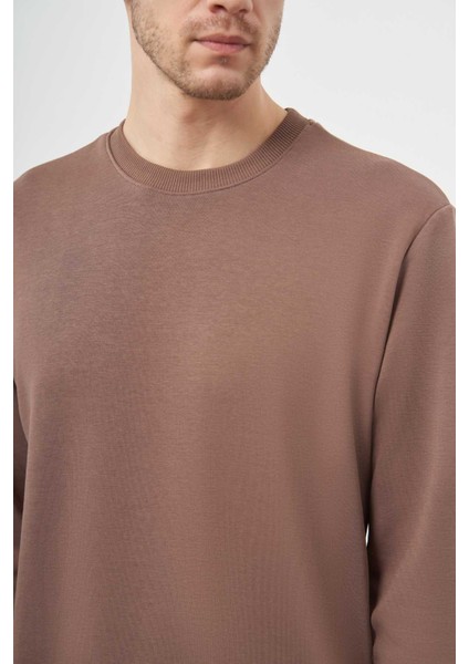 Erkek Kahve Basic Bisiklet Yaka Sweat-Shirt modelleri