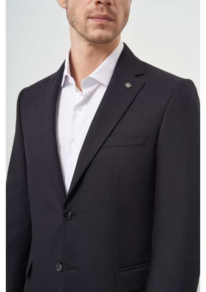 Erkek Siyah Poliviskon Slim Fit Mono Yaka Klasik Ceket fırsatları