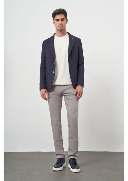 Erkek Lacivert Örme Slim Fit Torba Cep Mono Yaka Spor Ceket