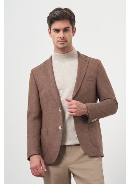 Erkek Kahve Dokuma Slim Fit Mono Yaka Ceket fiyatları