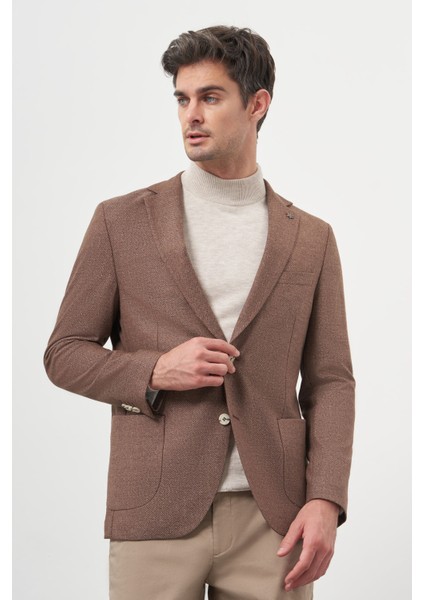 Erkek Kahve Dokuma Slim Fit Mono Yaka Ceket modelleri