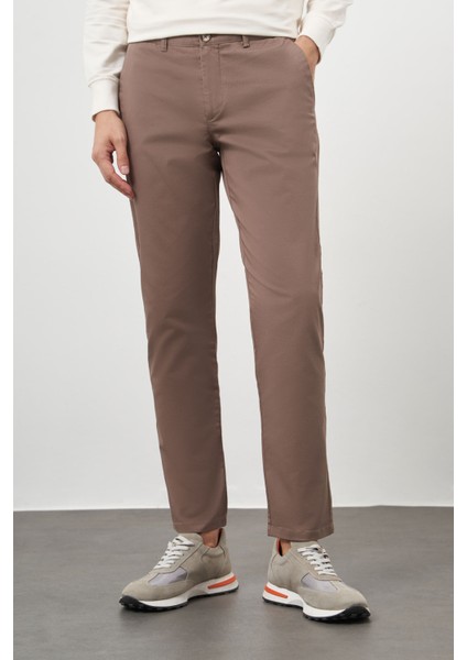 Erkek Kahve Pamuk Yan Cep Slim Fit Chino Pantolon modelleri