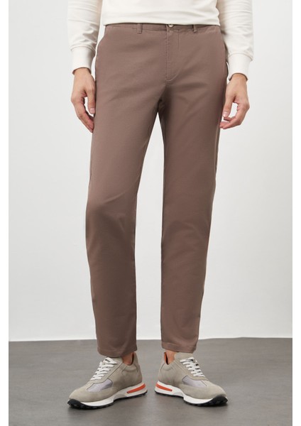 Erkek Kahve Pamuk Yan Cep Slim Fit Chino Pantolon fırsatları