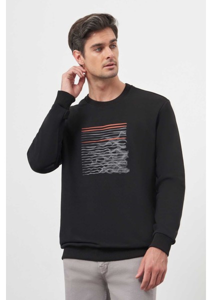 Erkek Siyah Trend Bisiklet Yaka Sweat-Shirt modelleri