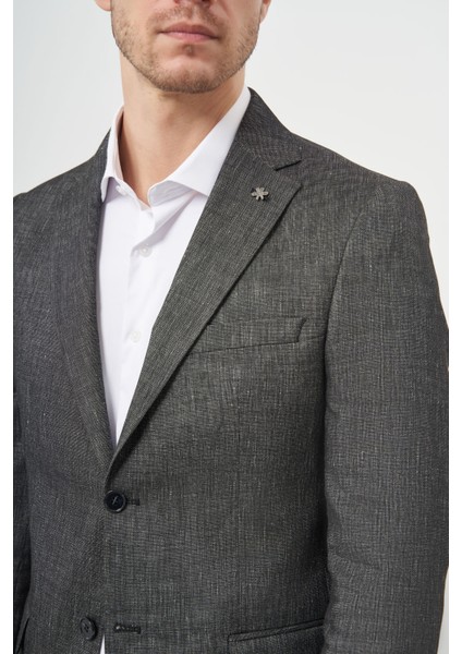 Erkek Füme Poliviskon Slim Fit Mono Yaka Klasik Ceket fırsatları