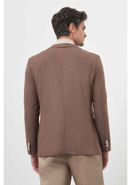 Erkek Kahve Dokuma Slim Fit Mono Yaka Ceket indirimleri