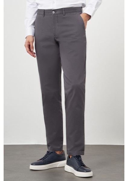 Erkek Antrasit Pamuk Yan Cep Slim Fit Chino Pantolon