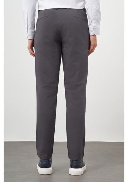 Erkek Antrasit Pamuk Yan Cep Slim Fit Chino Pantolon