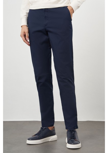 Erkek Lacivert Pamuk Yan Cep Slim Fit Chino Pantolon modelleri