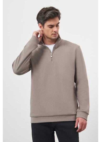 Erkek Gri Fermuarlı Bato Yaka Sweat-Shirt fiyatları