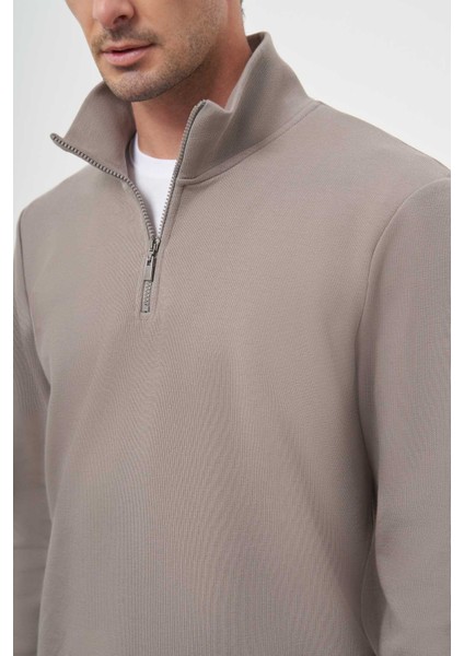 Erkek Gri Fermuarlı Bato Yaka Sweat-Shirt fırsatları