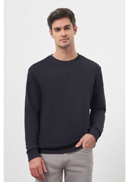 Erkek Lacivert Basic Bisiklet Yaka Sweat-Shirt