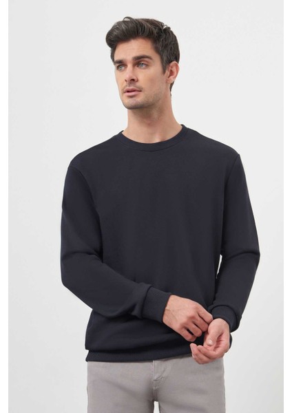 Erkek Lacivert Basic Bisiklet Yaka Sweat-Shirt