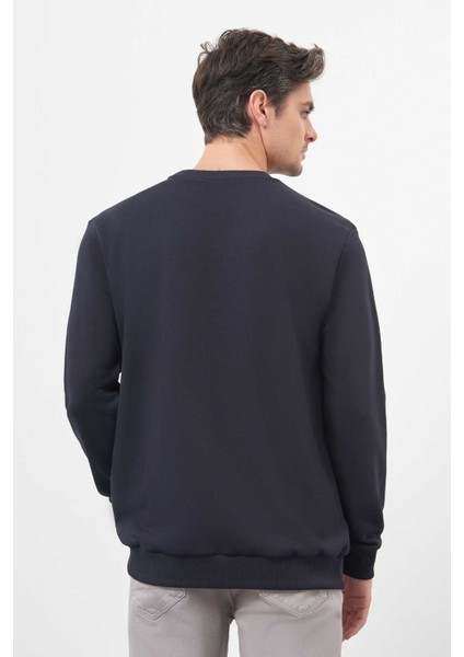 Erkek Lacivert Basic Bisiklet Yaka Sweat-Shirt