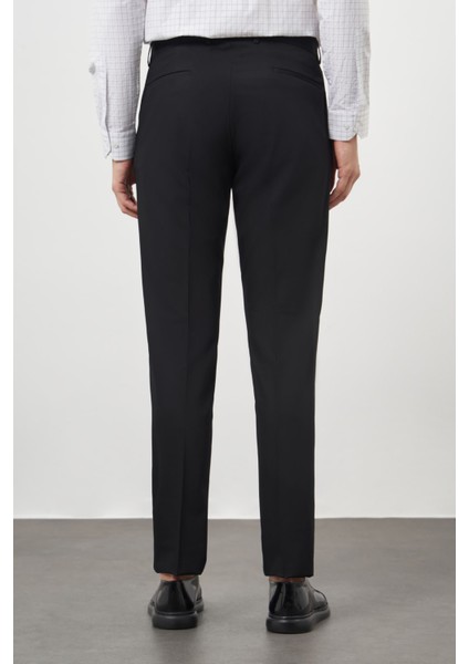 Erkek Siyah Poliviskon Basic Düz Desen Slim Fit Classic Pantolon