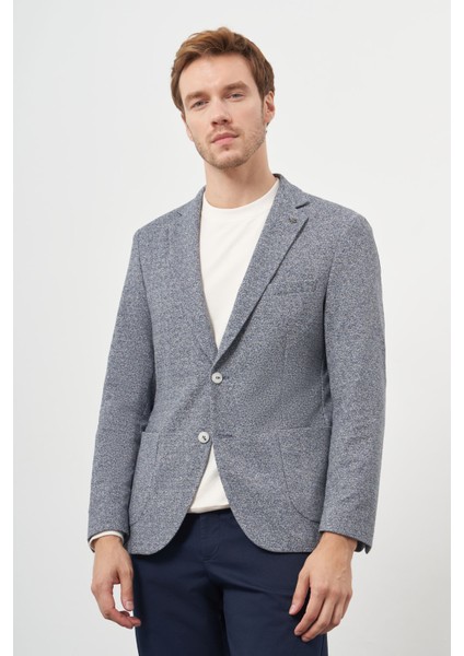 Erkek Indigo Örme Trend Slim Fit Mono Yaka Ceket