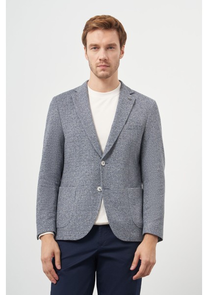 Erkek Indigo Örme Trend Slim Fit Mono Yaka Ceket