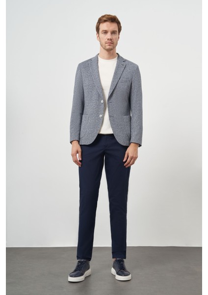 Erkek Indigo Örme Trend Slim Fit Mono Yaka Ceket