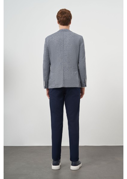 Erkek Indigo Örme Trend Slim Fit Mono Yaka Ceket