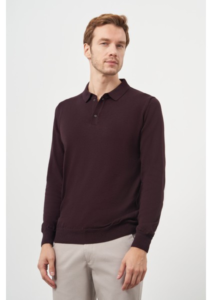 Erkek Mor Basic Polo Yaka Dynamic Fit Rahat Kesim Triko