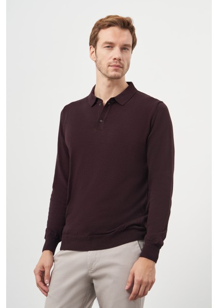 Erkek Mor Basic Polo Yaka Dynamic Fit Rahat Kesim Triko