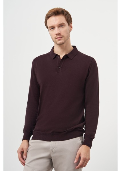 Erkek Mor Basic Polo Yaka Dynamic Fit Rahat Kesim Triko