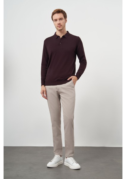 Erkek Mor Basic Polo Yaka Dynamic Fit Rahat Kesim Triko