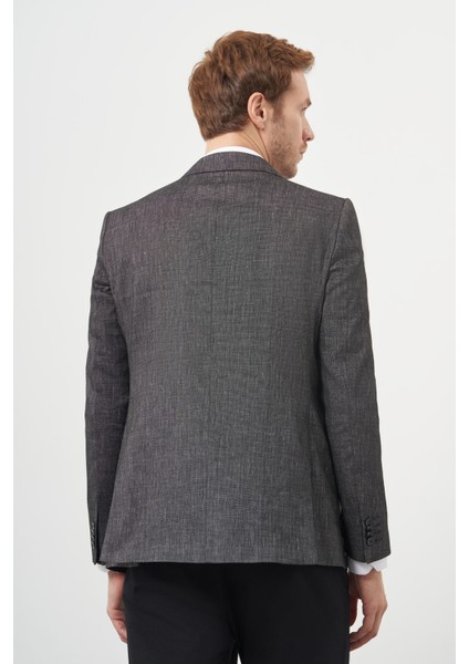 Erkek Füme Poliviskon Slim Fit Mono Yaka Klasik Ceket indirimleri