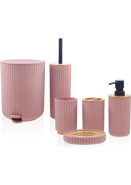 Stripe Banyo Seti Pembe 6 Parça