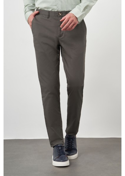 Erkek Haki Pamuk Yan Cep Slim Fit Chino Pantolon