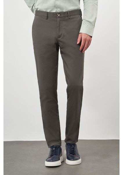 Erkek Haki Pamuk Yan Cep Slim Fit Chino Pantolon modelleri