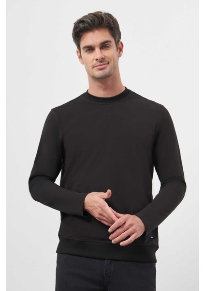 Erkek Siyah Basic Dynamic Fit Bisiklet Yaka Sweet Shirt