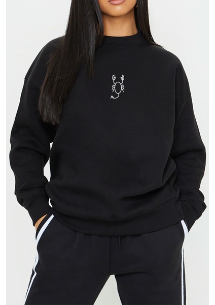 Scorpio Akrep Burç Baskılı Siyah Unisex Kadın Erkek Pamuklu Sweatshirt CU376
