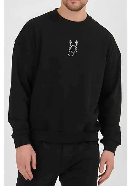 Scorpio Akrep Burç Baskılı Siyah Unisex Kadın Erkek Pamuklu Sweatshirt CU376