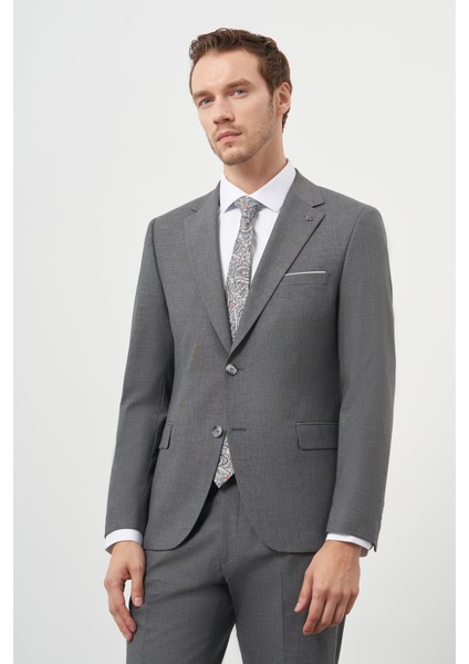 Erkek Gri Yünlü Slim Fit Mono Yaka Takım Elbise fiyatları