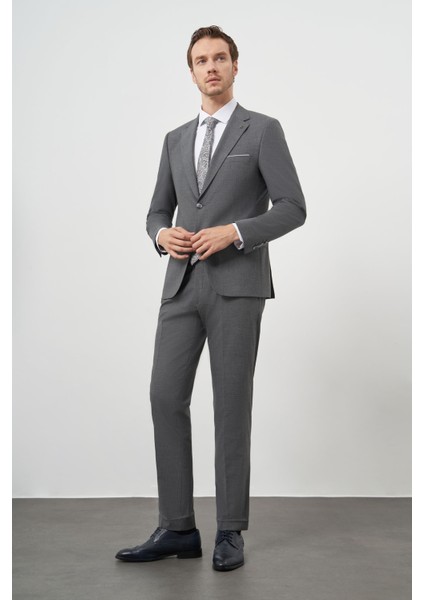 Erkek Gri Yünlü Slim Fit Mono Yaka Takım Elbise fırsatları
