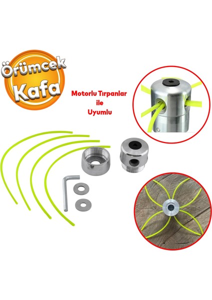 Motorlu Tırpan Çim Biçme Örümcek Kafa - Misina İpi Yedeği Tırpan Uyumlu Metal Alüminyum