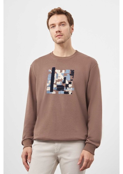 Erkek Kahve Trend Bisiklet Yaka Sweat-Shirt fırsatları