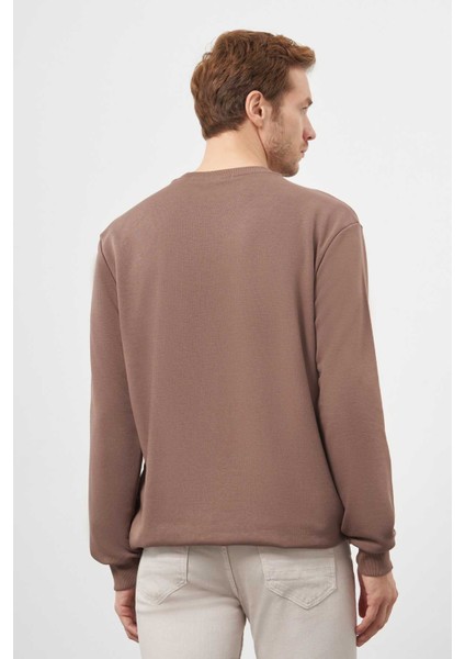 Erkek Kahve Trend Bisiklet Yaka Sweat-Shirt indirimleri