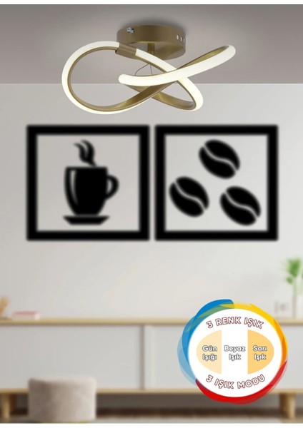 Modern 3 Renk Işıklı Plafonyer Tavan Mario LED Avize Krom Ledli Avize Eskitme Gold