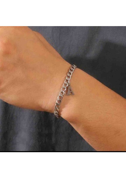 Harfli Çelik Ünisex Gümüş Bileklik
