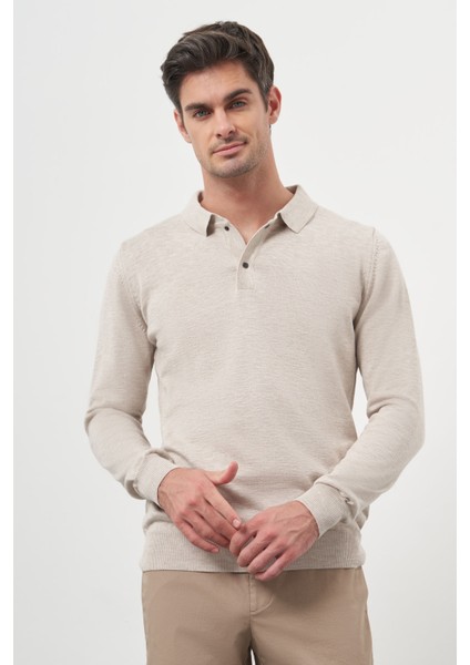 Erkek Bej Basic Polo Yaka Dynamic Fit Rahat Kesim Triko